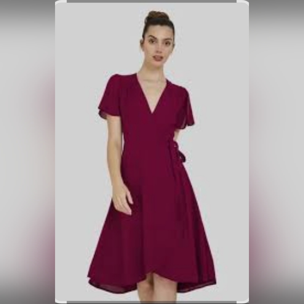 Oten Burgundy Wrap Midi Dress Size L